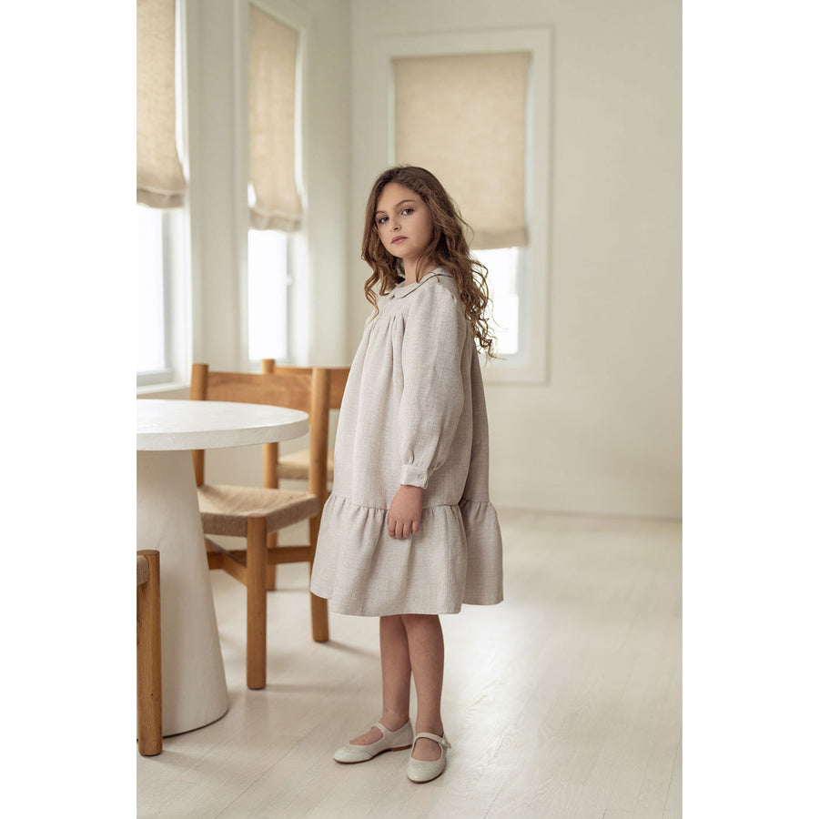 Coco Blanc Oatmeal Woven Peter Pan Dress