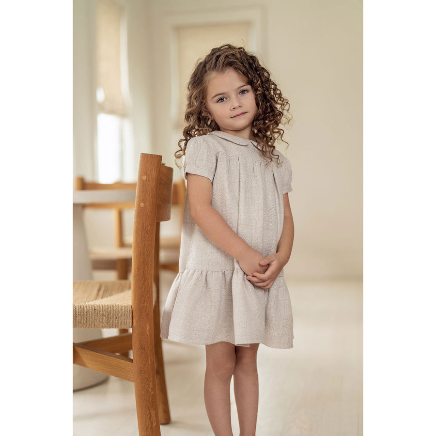 Coco Blanc Oatmeal Woven Peter Pan Dress