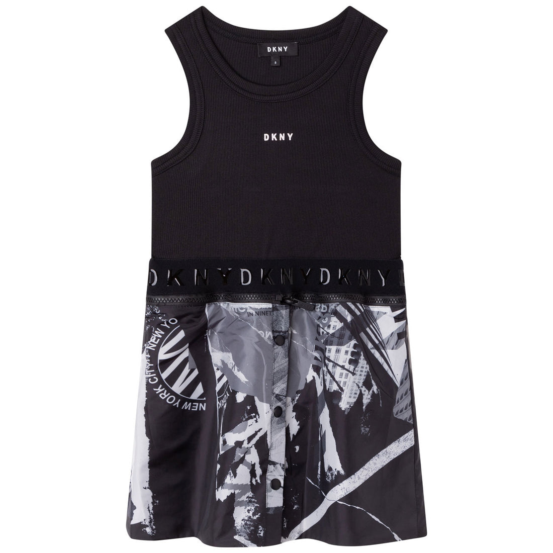 DKNY Black Printed Bottom Reversible Tank Dress