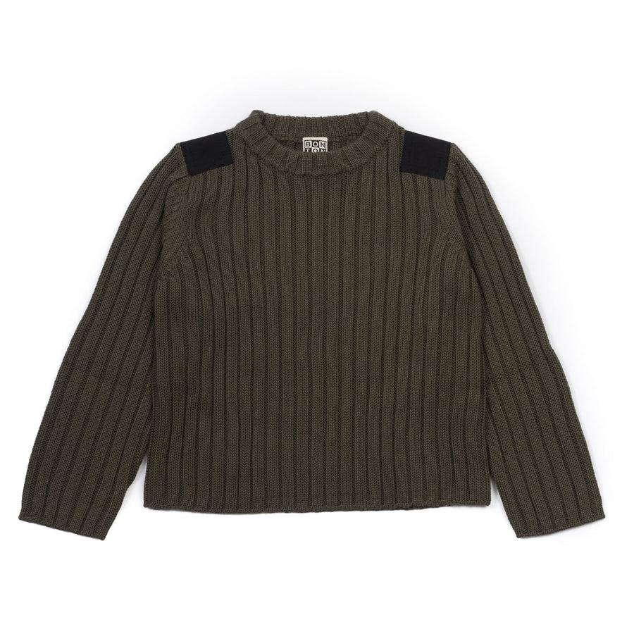 Bonton Khaki Shoulder Patch Sweater