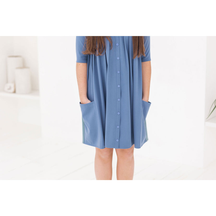 Ava and Lu Blue/Green Pocket Dress