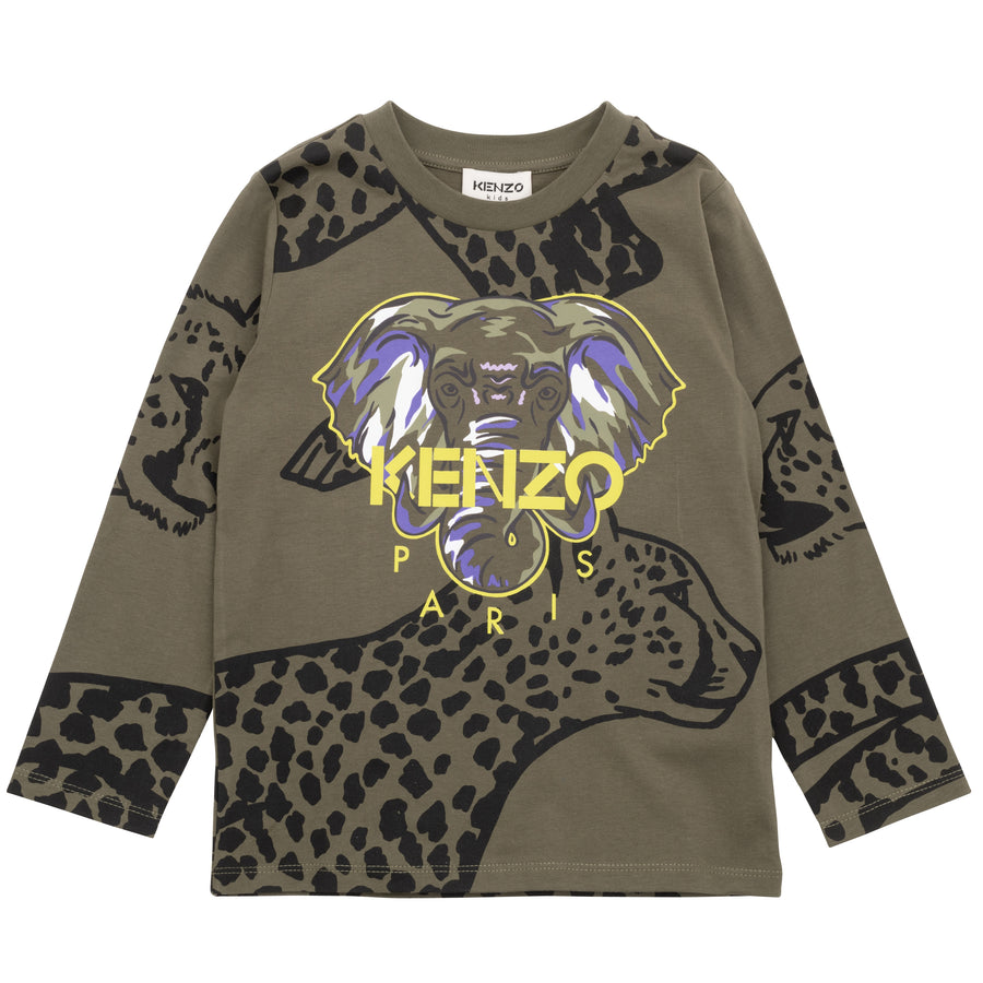 Kenzo Khaki Elephant Long Sleeve Tee