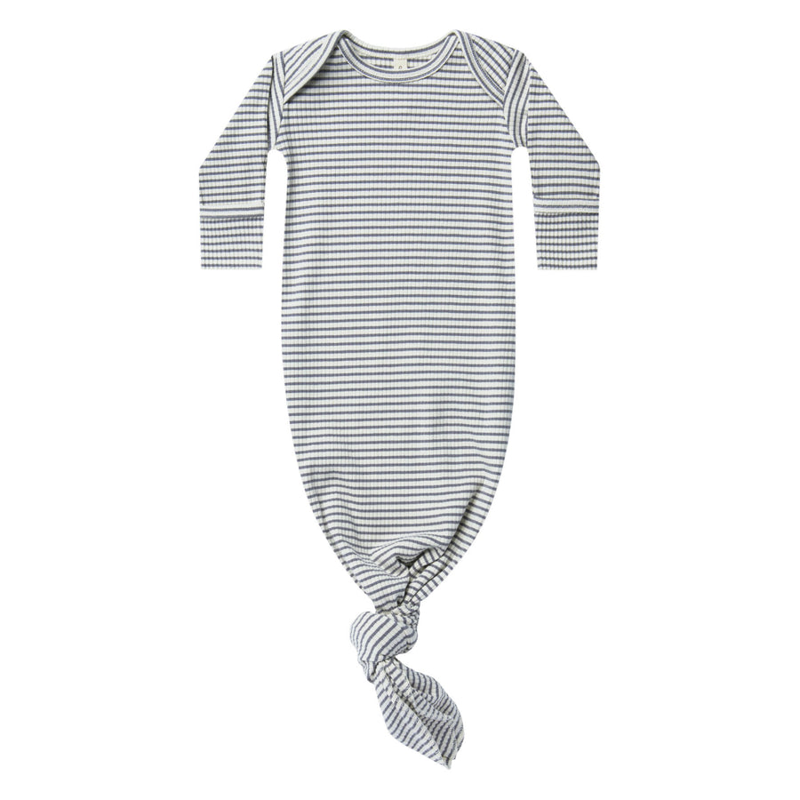 Quincy Mae Knotted Baby Gown | Indigo-Stripe