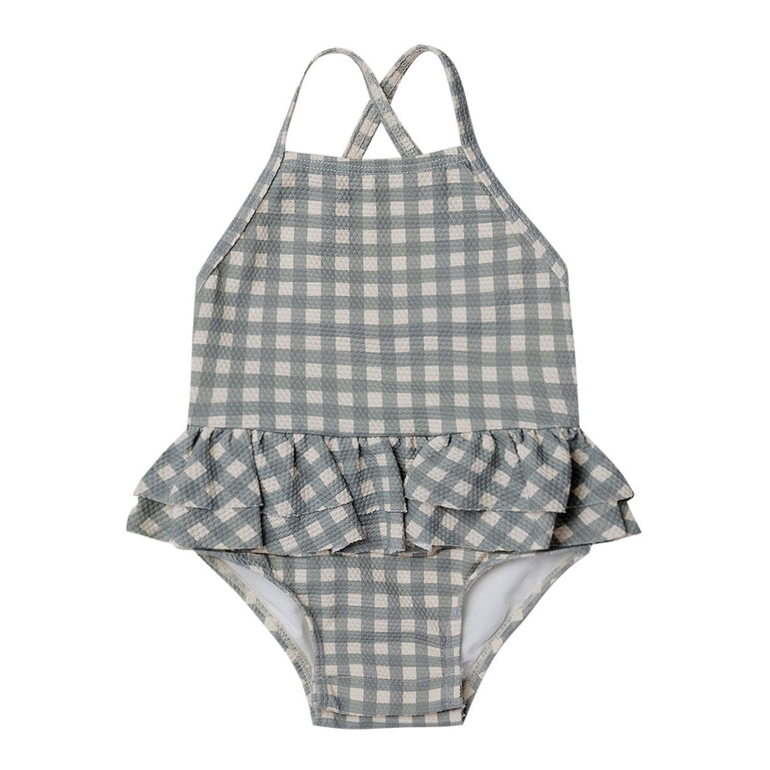 Quincy Mae Sea Green Gingham Ruffled One-Piece Swimsuit