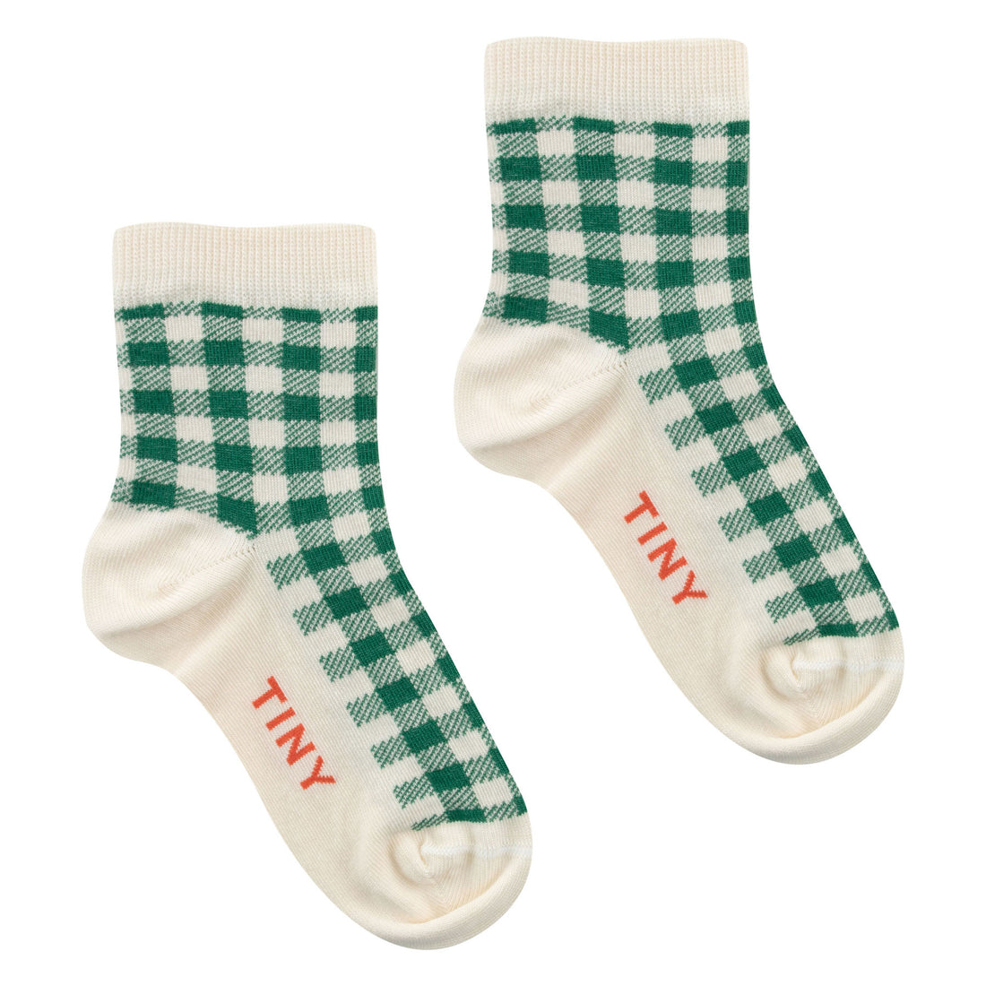 Tiny Cottons Light Cream/Pine Green Check Quarter Socks