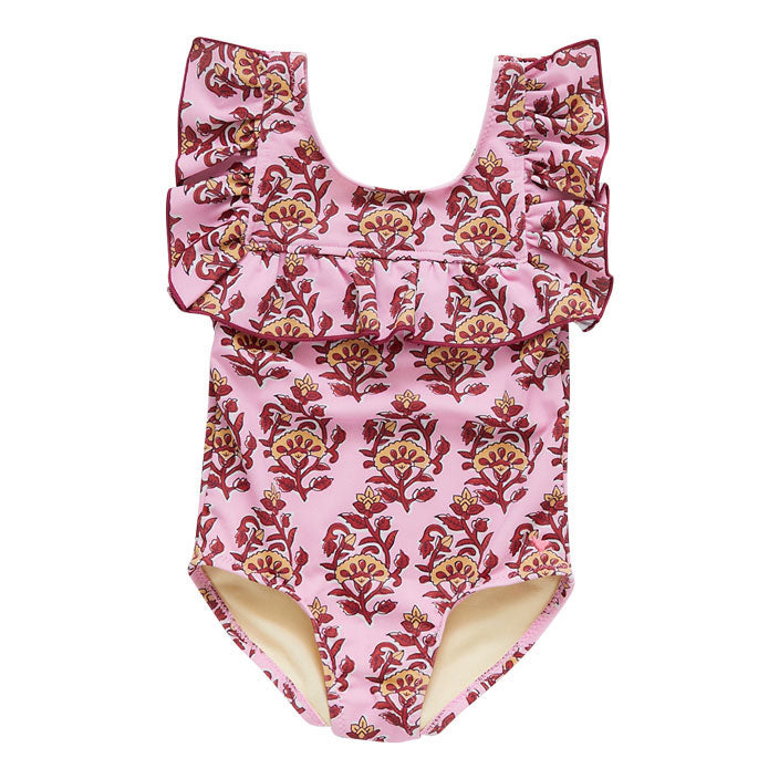 Pink Chicken Quinn Suit - Pink Posey Block Print