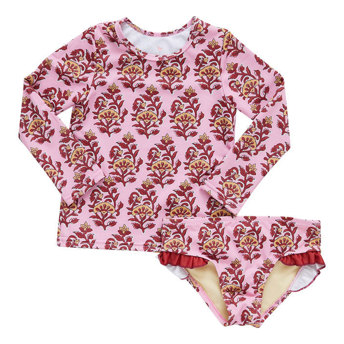 Pink Chicken Baby Rash Guard Set - Pink Posey Block Print