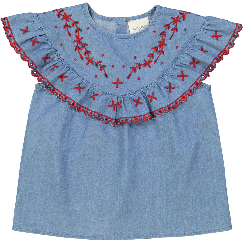 Louis Louise Chambray Embroidered Victoire Top