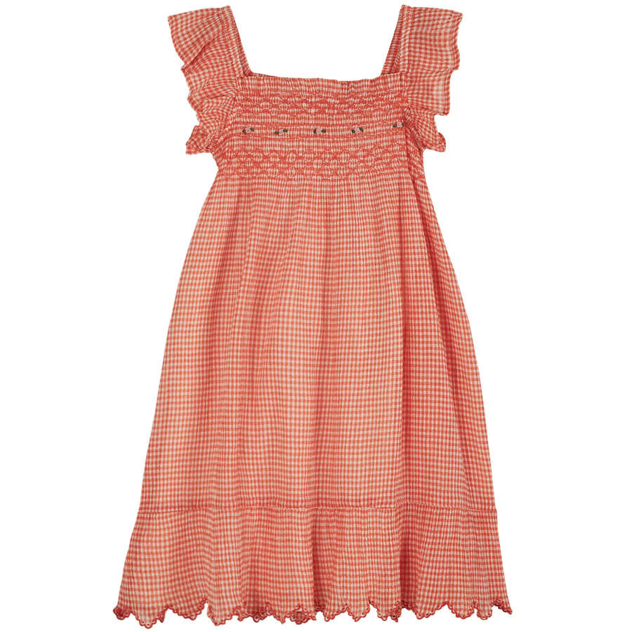 Emile et Ida Red Vichy Smocked Dress