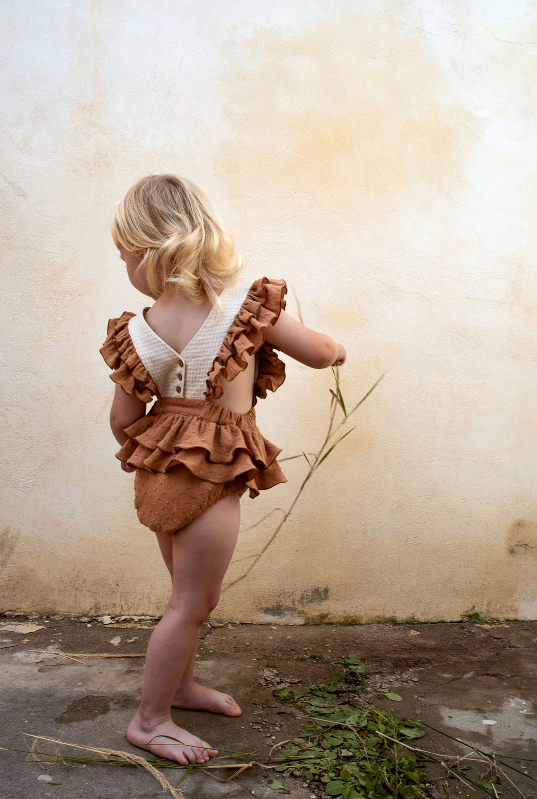 Popelin Terracotta Embroidered Bib Romper