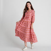 Pink Chicken Womens Indira Dress - Pink Posey Block Print