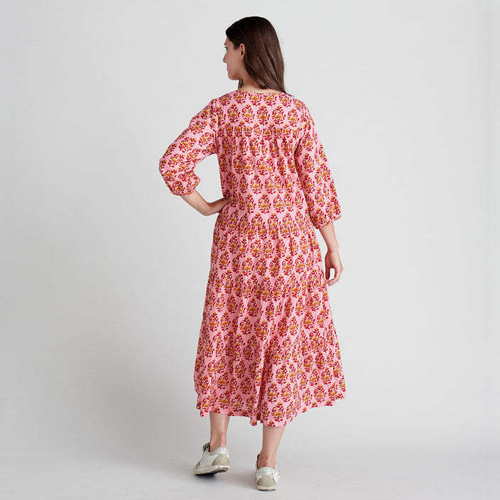 Pink Chicken Womens Indira Dress - Pink Posey Block Print