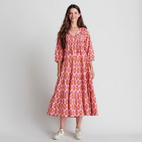 Pink Chicken Womens Indira Dress - Pink Posey Block Print